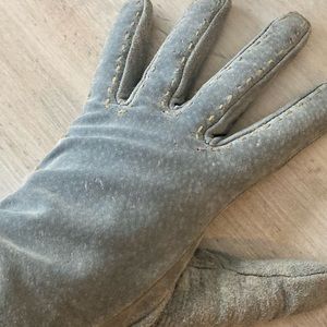 Danier Blue Suede Gloves with Beige Stitching.